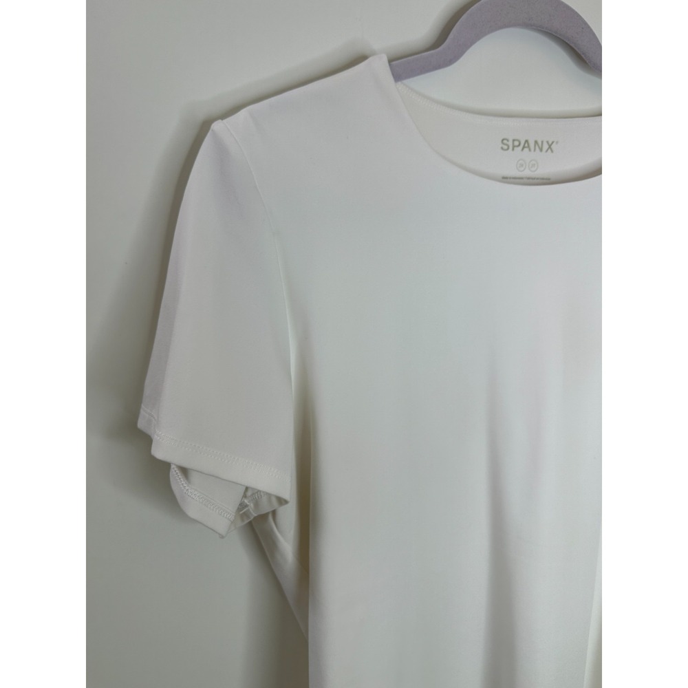 Spanx Short Sleeve Crew Neck Bodysuit White Plus Size 2X Stretch Shapewear Snaps - Picture 3 of 10